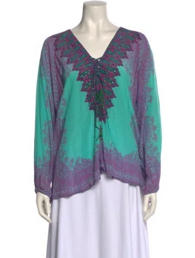 Pre-owned Camilla Silk Printed Blouse In Green