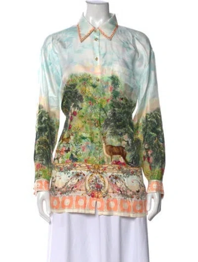 Pre-owned Camilla Silk Printed Blouse In Green