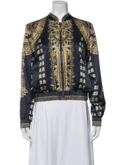 Pre-owned Camilla Silk Printed Bomber Jacket In Blue