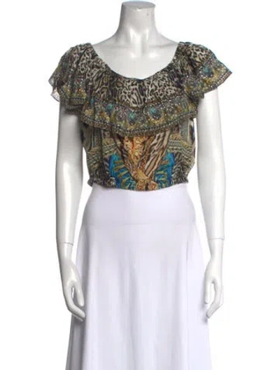 Pre-owned Camilla Silk Printed Crop Top W/ Tags In Green