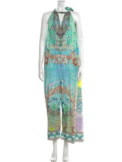 Pre-owned Camilla Silk Printed Jumpsuit In Green