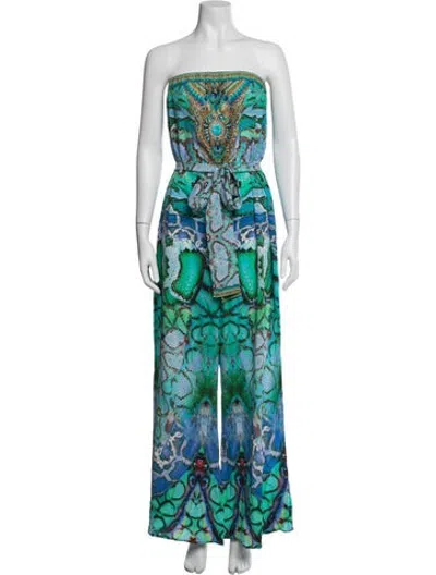 Pre-owned Camilla Silk Printed Jumpsuit W/ Tags In Green