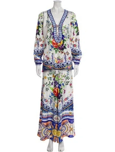 Pre-owned Camilla Silk Printed Pant Set In White