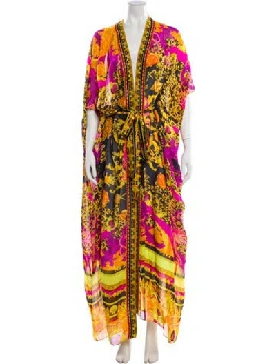 Pre-owned Camilla Silk Printed Robe In Yellow
