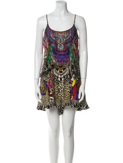 Pre-owned Camilla Silk Printed Romper In Black