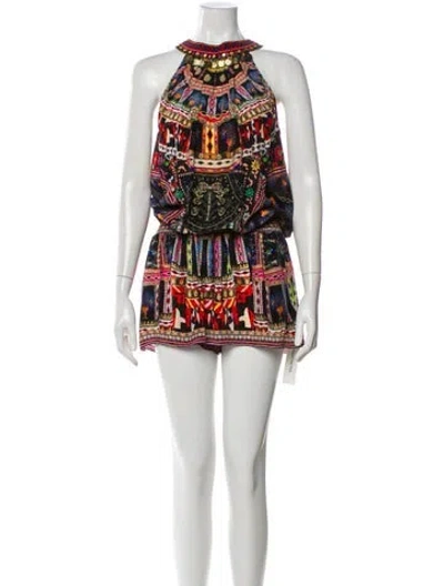 Pre-owned Camilla Silk Printed Romper In Black