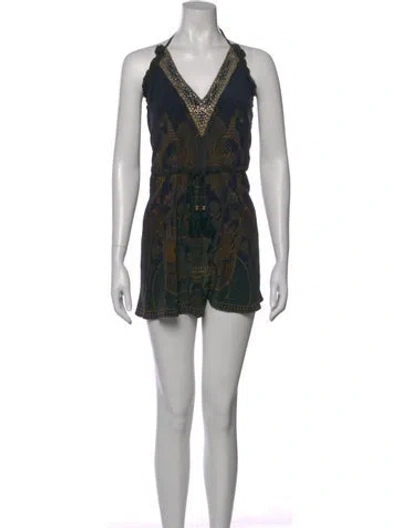 Pre-owned Camilla Silk Printed Romper In Black