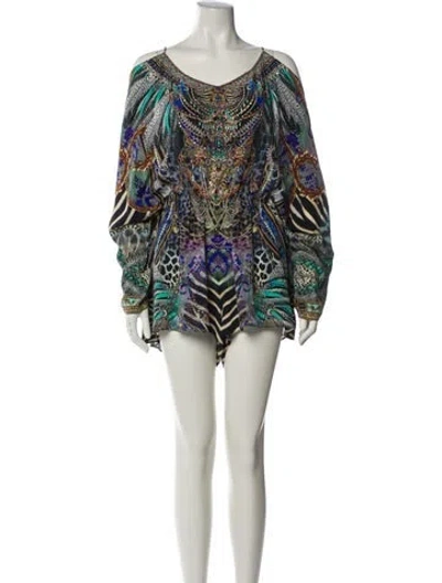 Pre-owned Camilla Silk Printed Romper In Blue