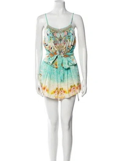 Pre-owned Camilla Silk Printed Romper In Blue