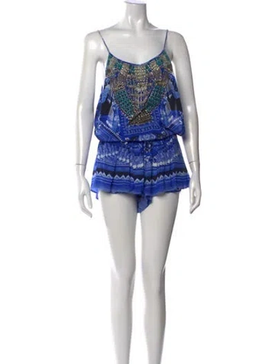 Pre-owned Camilla Silk Printed Romper In Blue
