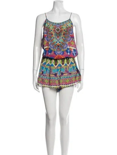 Pre-owned Camilla Silk Printed Romper In Blue