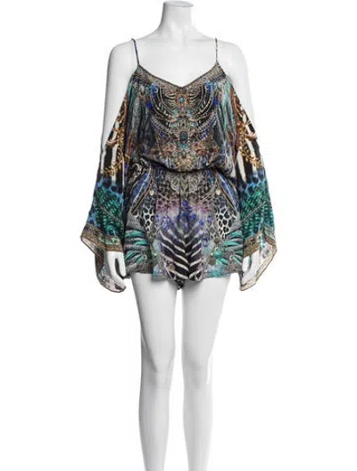 Pre-owned Camilla Silk Printed Romper In Blue/green