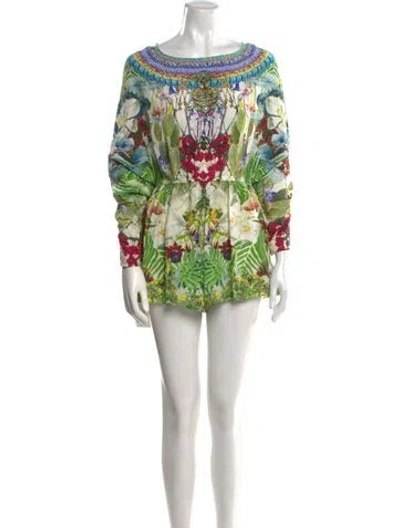 Pre-owned Camilla Silk Printed Romper In Green