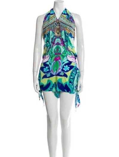 Pre-owned Camilla Silk Printed Romper In Green