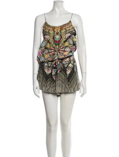 Pre-owned Camilla Silk Printed Romper In Green