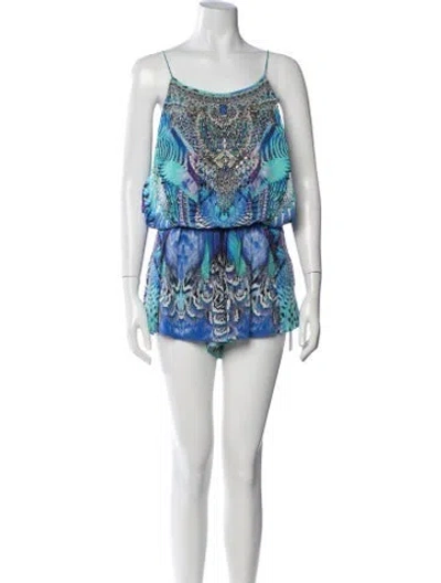 Pre-owned Camilla Silk Printed Romper In Green