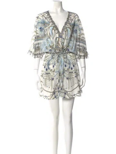 Pre-owned Camilla Silk Printed Romper In Neutral