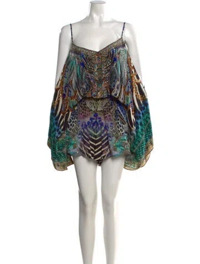 Pre-owned Camilla Silk Printed Romper In Neutral