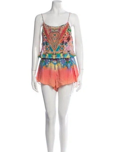 Pre-owned Camilla Silk Printed Romper In Orange