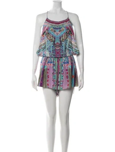 Pre-owned Camilla Silk Printed Romper In Purple