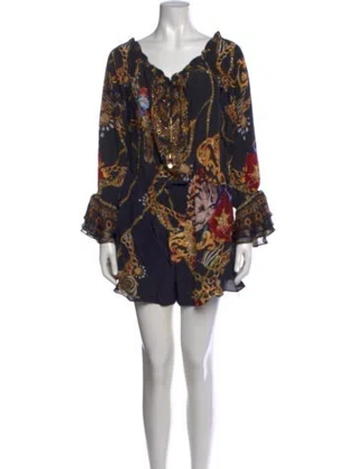 Pre-owned Camilla Silk Printed Romper W/ Tags In Black