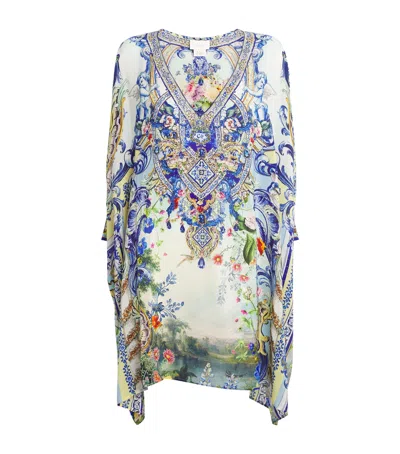 Camilla Silk Printed Short Kaftan In Blue