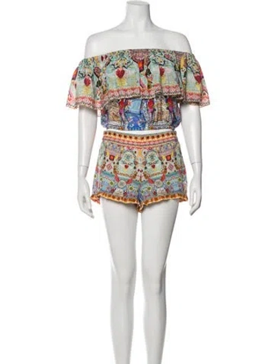 Pre-owned Camilla Silk Printed Short Set In White