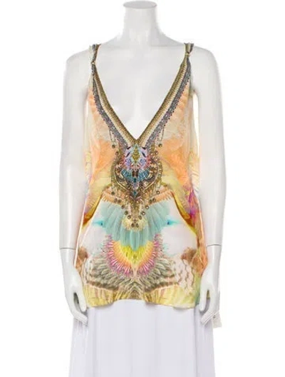 Pre-owned Camilla Silk Printed Top W/ Tags In Neutral