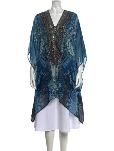 Pre-owned Camilla Silk Printed Tunic In Blue