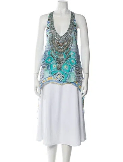 Pre-owned Camilla Silk Printed Tunic W/ Tags In Blue