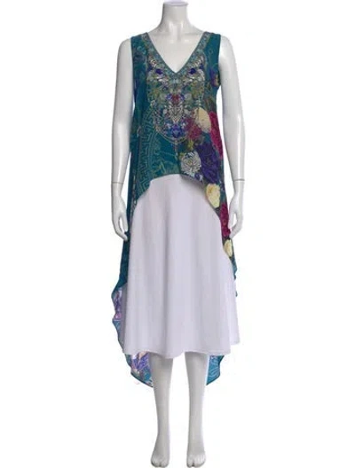 Pre-owned Camilla Silk Printed Tunic W/ Tags In Blue