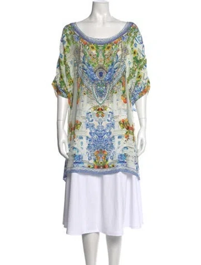 Pre-owned Camilla Silk Printed Tunic W/ Tags In Blue