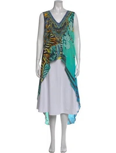 Pre-owned Camilla Silk Printed Tunic W/ Tags In Green