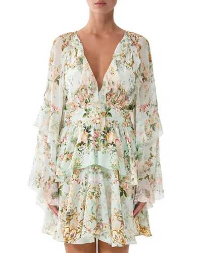 Camilla Silk Ruffled Short Dress In Green