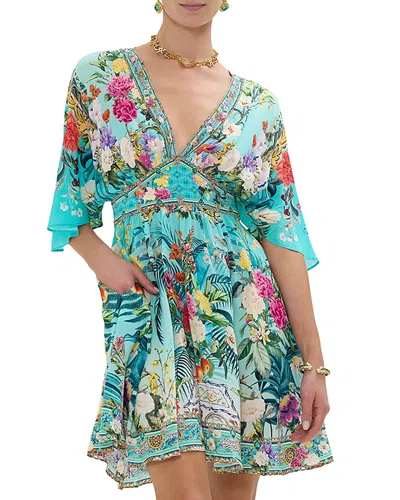 Camilla Silk Short Waisted Mini Dress In Gardens Of Queluz