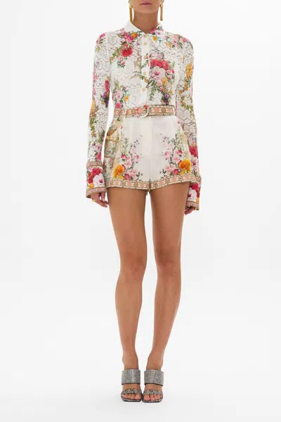 Camilla Silk Spliced Knit Shirt Egyptian Rose In Multi