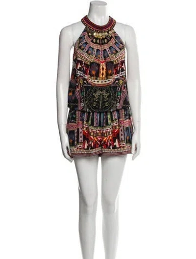 Pre-owned Camilla Silk Striped Romper In Black