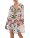 Camilla Silk Swim Cover-up Kaftan In Monserrate Magic