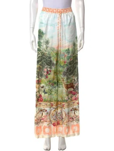 Pre-owned Camilla Silk Wide Leg Pants In Green