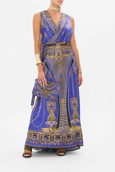 Camilla Sleeveless Draped T Back Long Dress My Fair Pharaoh In Blue