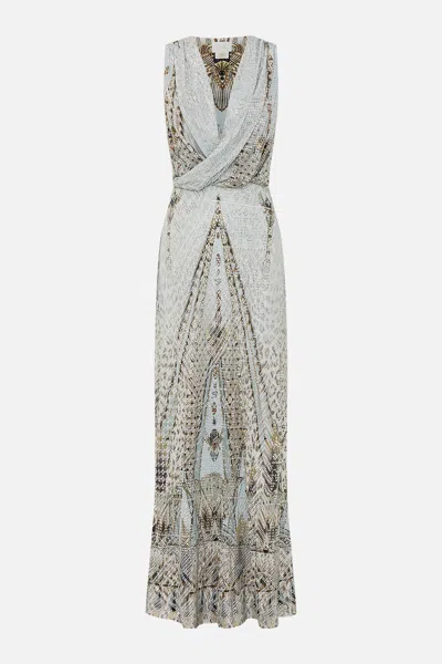 Camilla Sleeveless Draped T Back Long Dress Sahara Starlet In White