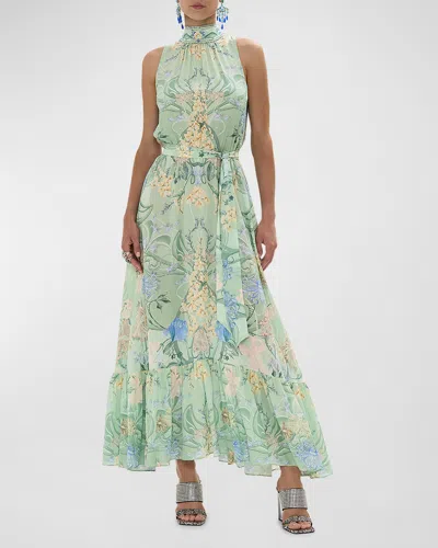 Camilla Sleeveless Silk Neck-tie Maxi Dress In Dreaming In Dutch