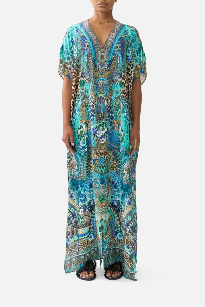 Camilla Slim Fit Kaftan With Split Flamenco Euphoria In Blue