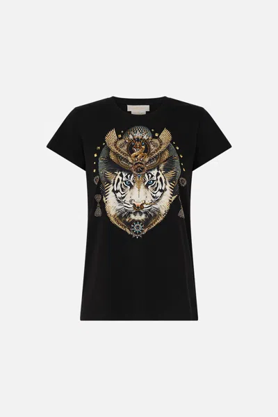 Camilla Slim Fit Round Neck T-shirt - Blk/gold Call Me Cleopatra In Burgundy