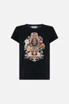 Camilla Slim Fit Round Neck T-shirt - Blk/multi Adorned In Alexandria