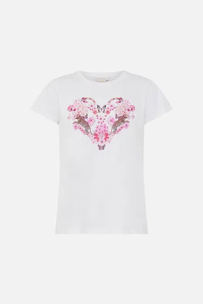 Camilla Slim Fit Round Neck T-shirt - White/ Pink Botanical Novella