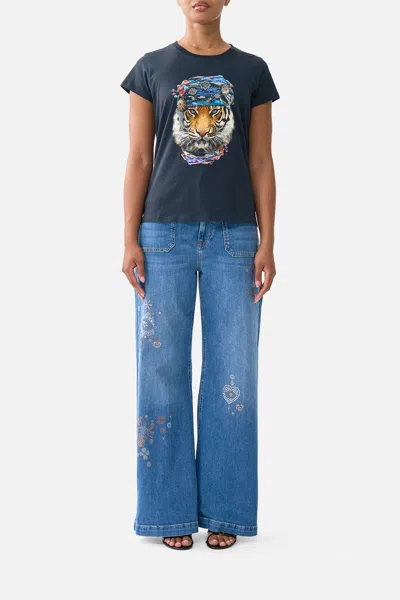 Camilla Slim Fit Round Neck T-shirt Amulets And Alchemy In Black