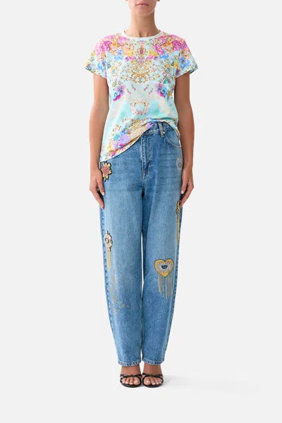 Camilla Slim Fit Round Neck T-shirt Bazaar Blooms In Multi