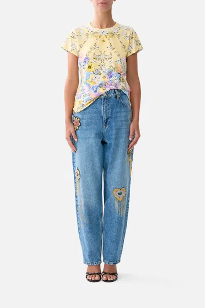 Camilla Slim Fit Round Neck T-shirt Darling Buds In Yellow
