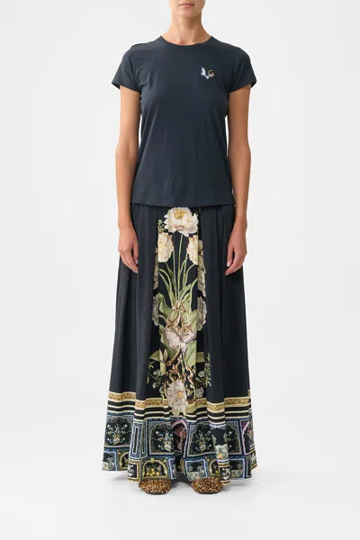 Camilla Slim Fit Round Neck T-shirt Ottoman Elegance In Blue
